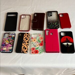 10 Assorted Phone Cases - Black, Brown, Red, Pink, Multicolor